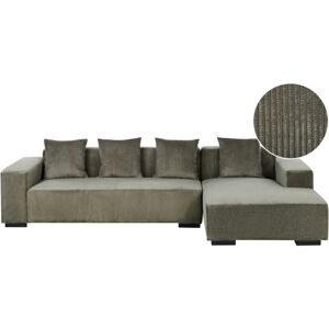 Beliani - Modern Jumbo Cord Corner Sofa Left Hand L-Shaped 4 Seater Corduroy Throw Pillows Green Lungo