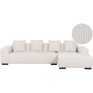 Beliani - Modern Jumbo Cord Corner Sofa Left Hand L-Shaped 4 Seater Corduroy Throw Pillows Off-White Lungo