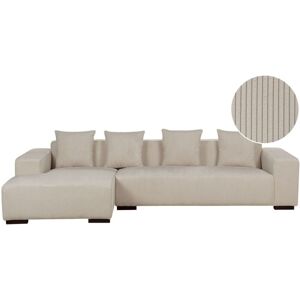 Beliani - Modern Jumbo Cord Corner Sofa Right Hand L-Shaped 4 Seater Corduroy Throw Pillows Beige Lungo