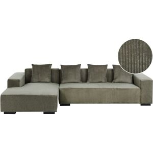 Beliani - Modern Jumbo Cord Corner Sofa Right Hand L-Shaped 4 Seater Corduroy Throw Pillows Green Lungo