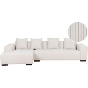 Beliani - Modern Jumbo Cord Corner Sofa Right Hand L-Shaped 4 Seater Corduroy Throw Pillows Off-White Lungo