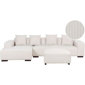 Beliani - Modern Jumbo Cord Corner Sofa with Ottoman Right Hand L-Shaped 4 Seater Corduroy Throw Pillows Off-White Lungo