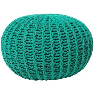 Beliani - Modern Knitted Round Pouffe Ottoman Cotton Green 50 x 35 cm Conrad ii