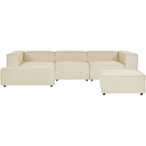 BELIANI Modular Corner Sofa 3 Seater APRICA Faux Linen Beige with Ottoman Right Hand