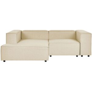 Beliani - Modern Right Hand 2 Seater Corner Modular Sofa Black Legs Polyester Linen Upholstery Beige Aprica