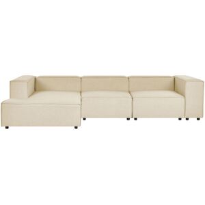 Beliani - Modern Right Hand 3 Seater Modular Black Legs Polyester Linen Sofa Beige Aprica