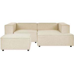 Beliani - Modern Left Hand 2 Seater Corner Modular Sofa with Ottoman Black Legs Polyester Linen Upholstery Beige Aprica