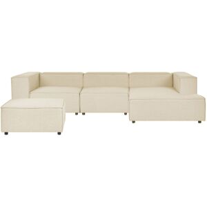 Beliani - Modern Left Hand 3 Seater Modular Corner Sofa with Ottoman Black Legs Polyester Linen Upholstery Beige Aprica