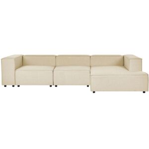 Beliani - Modern Left Hand 3 Seater Modular Sofa Black Legs Polyester Linen Upholstery Beige Aprica