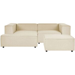 Beliani - Modern Right Hand 2 Seater Corner Modular Sofa with Ottoman Black Legs Polyester Linen Upholstery Beige Aprica