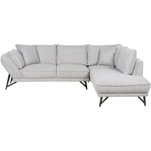 Beliani - Modern Left Hand Corner Upholstered Sofa Couch Scatter Back Linen Fabric Metal Legs 2 Toss Pillows Light Grey Elga