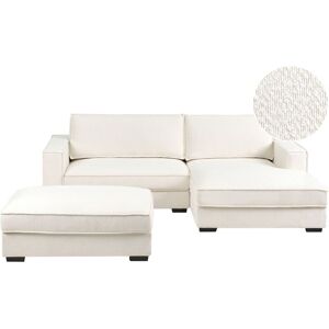 Beliani - Modern Left Hand Fabric Corner Sofa with Ottoman Boucle Upholstery Back with Cushions Off-White Renders
