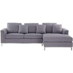 Beliani - Modern Light Grey Linen Fabric Couch Corner Sofa Steel Legs Left Hand Oslo