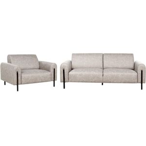 BELIANI Modern Living Room Set 3 Seater Sofa Armchair Upholstered Fabric Leather Look Adjustable Backrest Finished Back Metal Legs Grey Askim