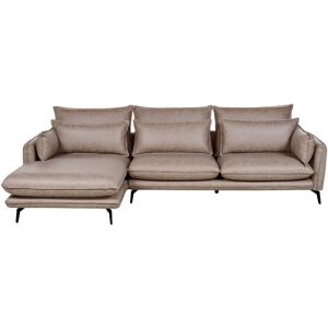BELIANI Modern Right Hand Corner Upholstered Sofa Couch Scatter Back Faux Suede Fabric Metal Legs 5 Toss Pillows Light Brown Gallo