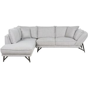 Beliani - Modern Right Hand Corner Upholstered Sofa Couch Scatter Back Linen Fabric Metal Legs 2 Toss Pillows Light Grey Elga