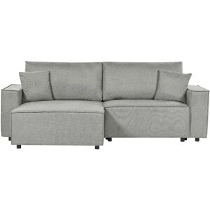 BELIANI Modern Right Hand Fabric Corner Sectional Sofa Bed Polyester Sleeping Function Upholstered Back with Cushions Grey Karila