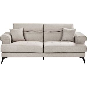 Beliani - Modern Upholstered 3 Seater Sofa Fabric with Adjustable Headrests Taupe Skive