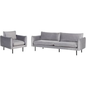 Beliani - Modern Velvet Sofa Set 3 Seater Armchair Padded Seat Grey Fabric Metal Black Legs Vinterbro