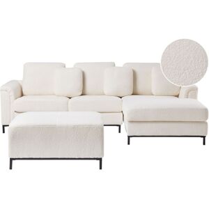 Beliani - Modern White Boucle Fabric Couch Corner Sofa with Ottoman Left Hand Oslo