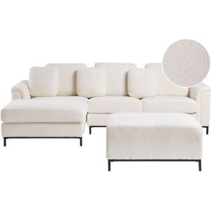 Beliani - Modern White Boucle Fabric Couch Corner Sofa with Ottoman Right Hand Oslo