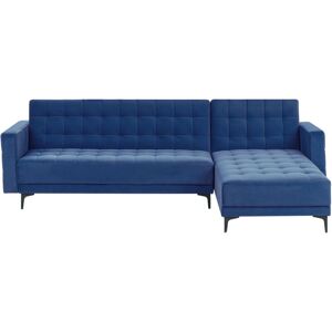 Beliani - Modular Left Hand L-Shaped Corner Sofa Bed Velvet Tufted Blue Aberdeen