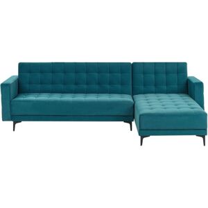 Beliani - Modular Left Hand L-Shaped Corner Sofa Bed Velvet Tufted Sea Blue Aberdeen