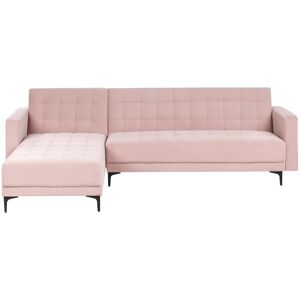 Beliani - Modular Right Hand L-Shaped Corner Sofa Bed Velvet Tufted Pastel Pink Aberdeen