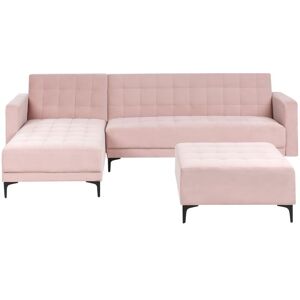 Beliani - Modular Right Hand L-Shaped Sofa Bed Ottoman Velvet Tufted Pastel Pink Aberdeen