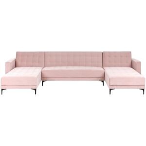 Beliani - Modular U-Shaped Corner Sofa Bed 3 Seater 2 Chaises Velvet Pastel Pink Aberdeen