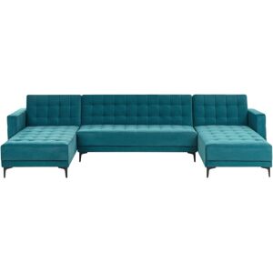 Beliani - Modular U-Shaped Corner Sofa Bed 3 Seater 2 Chaises Velvet Sea Blue Aberdeen