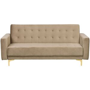 Beliani - Modern 3 Seater Sofa Bed Sand Beige Velvet Reclining Tufted Aberdeen