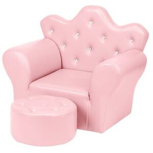 Neige - Pink Crown Style Simple Children's Sofa Kids Sofa pvc Leather Princess Sofa Hot Pink Mini Sofa