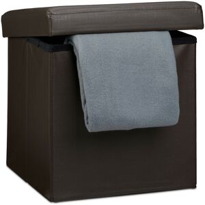 Relaxdays Folding Ottoman 38 x 38 x 38 cm Sturdy Storage Chair Pouffe and Footstool, Faux Leather Box, Removable Lid, Brown