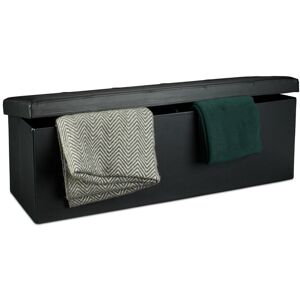 Folding Storage Ottoman xl, 38 x 114 x 38 cm Sturdy Seat with Bench, Faux Leather, with Removable Lid, Black - Relaxdays