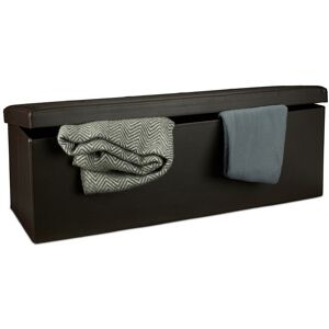 Relaxdays Folding Storage Ottoman XL, 38 x 114 x 38 cm Sturdy Seat with Bench, Faux Leather, with Removable Lid, Brown