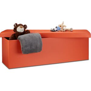 Folding Storage Ottoman xl, 38 x 114 x 38 cm Sturdy Seat with Bench, Faux Leather, with Removable Lid, Orange - Relaxdays