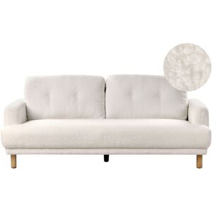 Beliani - Retro Fabric 3 Seater Sofa Couch Upholstered Wooden Legs Boucle Thick Seat White Tuve