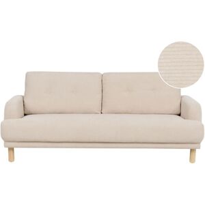 Beliani - Retro Fabric 3 Seater Sofa Couch Upholstered Wooden Legs Cord Thick Seat Beige Tuve