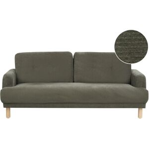 Beliani - Retro Fabric 3 Seater Sofa Couch Upholstered Wooden Legs Cord Thick Seat Dark Green Tuve