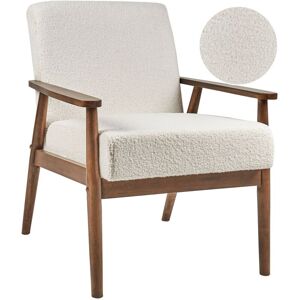 Beliani - Retro Living Room Armchair Boucle Upholstery Wooden Dark Frame Off-White Esrum