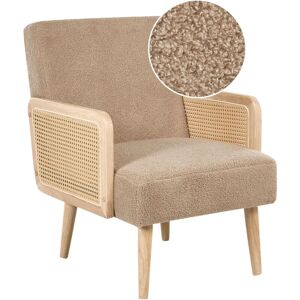 Beliani - Retro Living Room Armchair Fabric Boucle Upholstery Viennese Braid Armrests Sand Beige Hojby