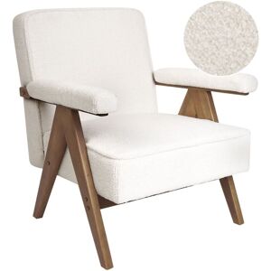 Beliani - Retro Living Room Armchair Fabric Boucle Upholstery Wooden Frame White Evje