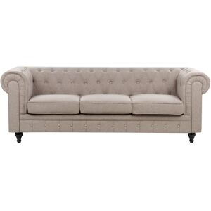 BELIANI Sofa 3 Seater CHESTERFIELD Fabric Taupe