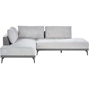 Beliani - Right Hand Corner Sofa Polyester Fabric Faux Leather Steel Legs Cushions Living Room Grey Myken