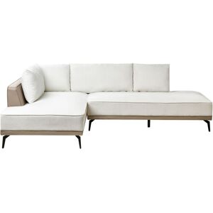 Beliani - Right Hand Corner Sofa Polyester Fabric Faux Leather Steel Legs Cushions Living Room Off-White and Taupe Myken