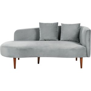 Beliani - Right Hand Velvet Chaise Lounge Upholstery Dark Wood Legs Throw Pillows Modern Design Light Grey Chaumont