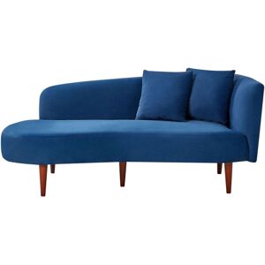 Beliani - Right Hand Velvet Chaise Lounge Upholstery Dark Wood Legs Throw Pillows Modern Design Navy Blue Chaumont