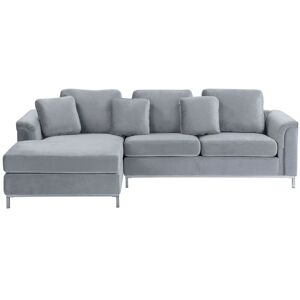 Beliani - Modern Light Grey Velvet Couch Corner Sofa Silver Legs Right Hand Oslo