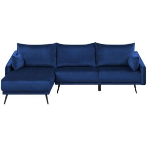 Beliani - Modern Right Hand Velvet Corner Sofa 3 Seater Chaise Longue Navy Blue Varde